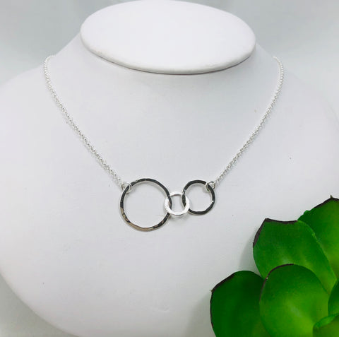 Hammered silver multi circle necklace